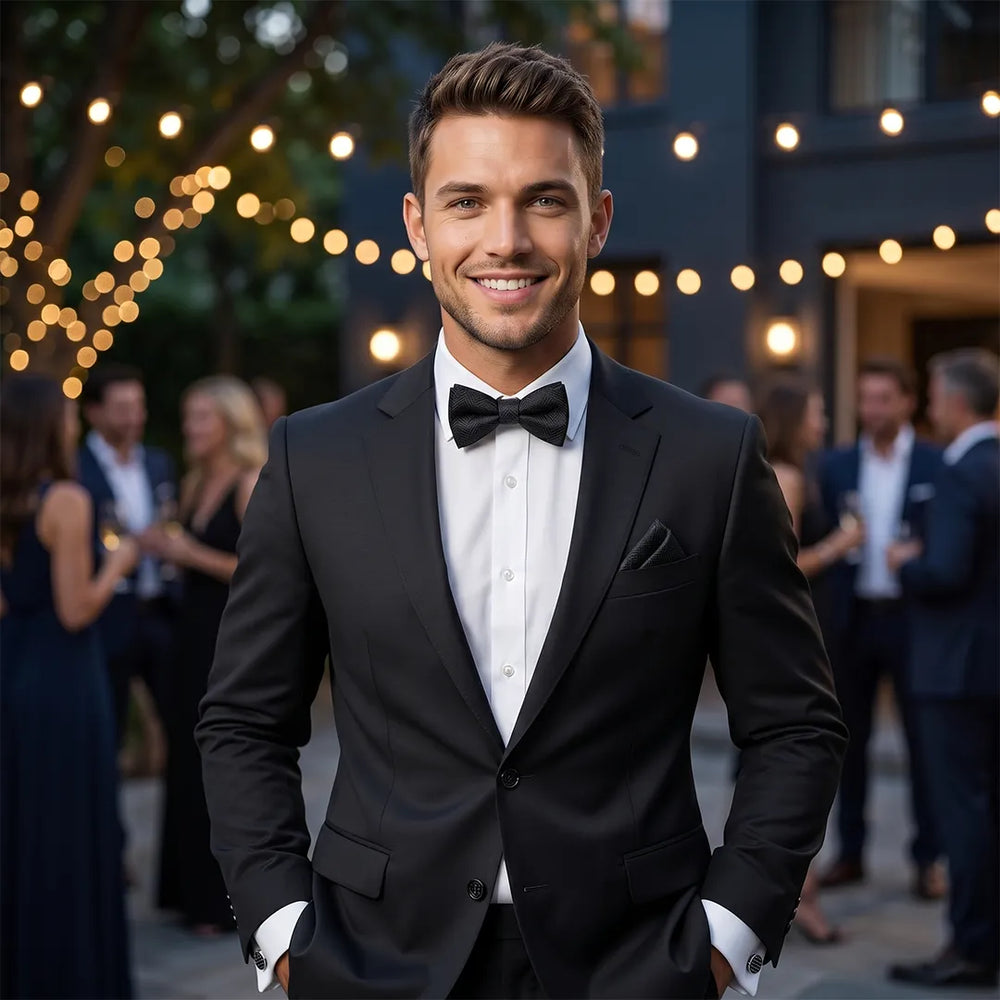 Black Herringbone Tie Set | Wedding & Formal Accessory Set