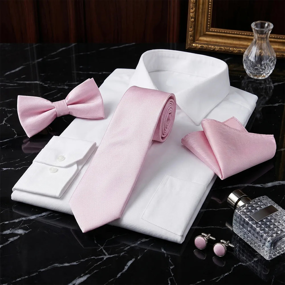 Pink Twill Tie Set | Wedding & Formal Accessory Set