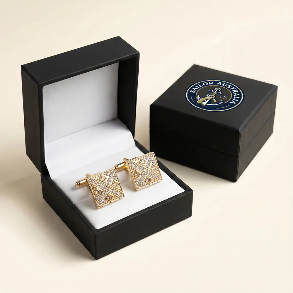 Gold Art Deco Geometric Clear Crystal Square Cufflinks | Sailor Australia