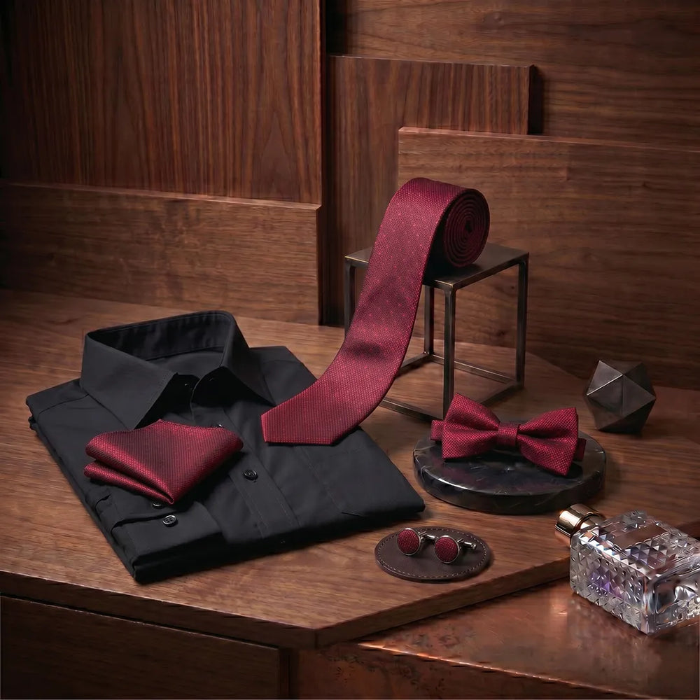 Burgundy Micro-Dot Tie Set | Wedding & Formal Accessory Set