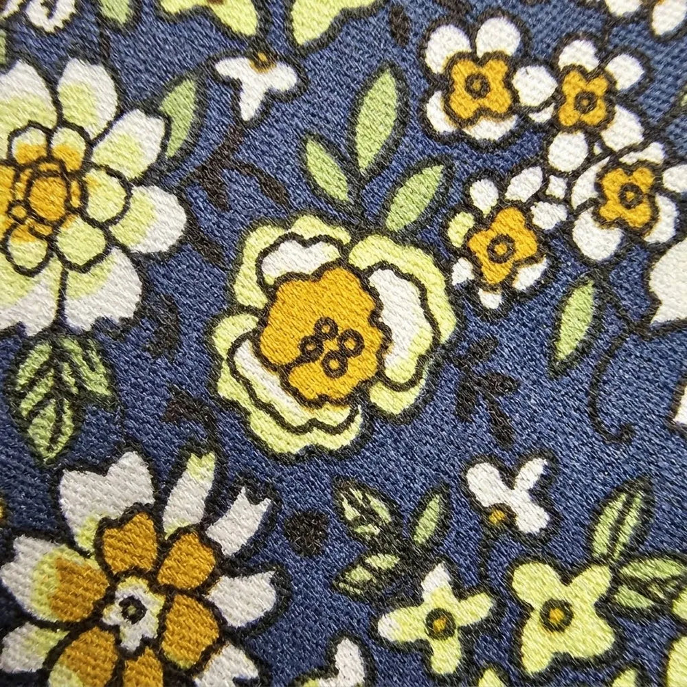 Slate Navy & Yellow Meadow Floral Cotton Slim Necktie | Sailor Australia