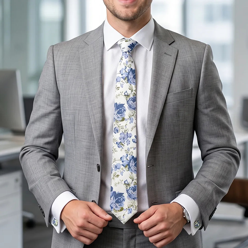Slate Blue Rose Floral Cotton Necktie | Sailor Australia