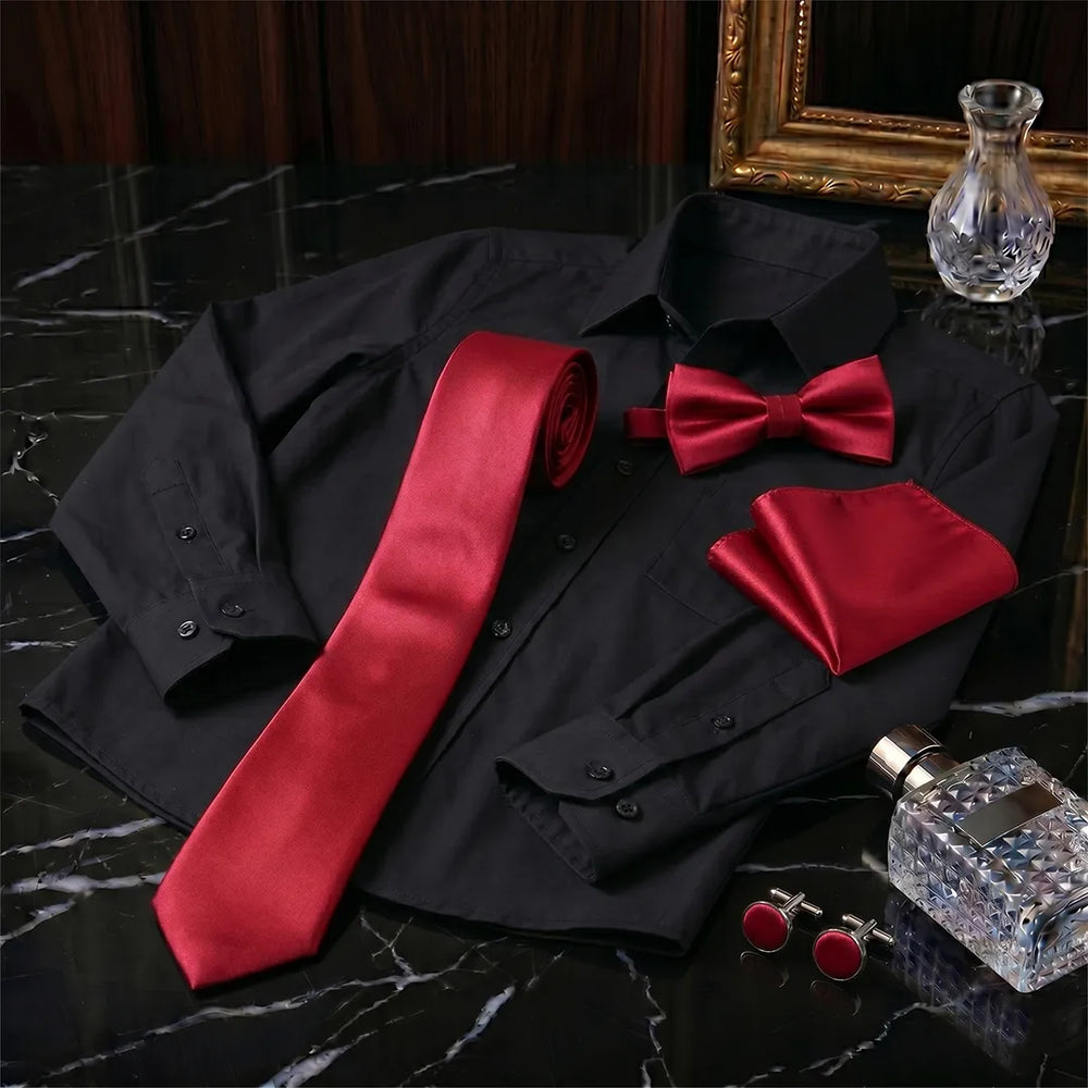 Burgundy Solid Tie Set | Wedding & Formal Accessory Set