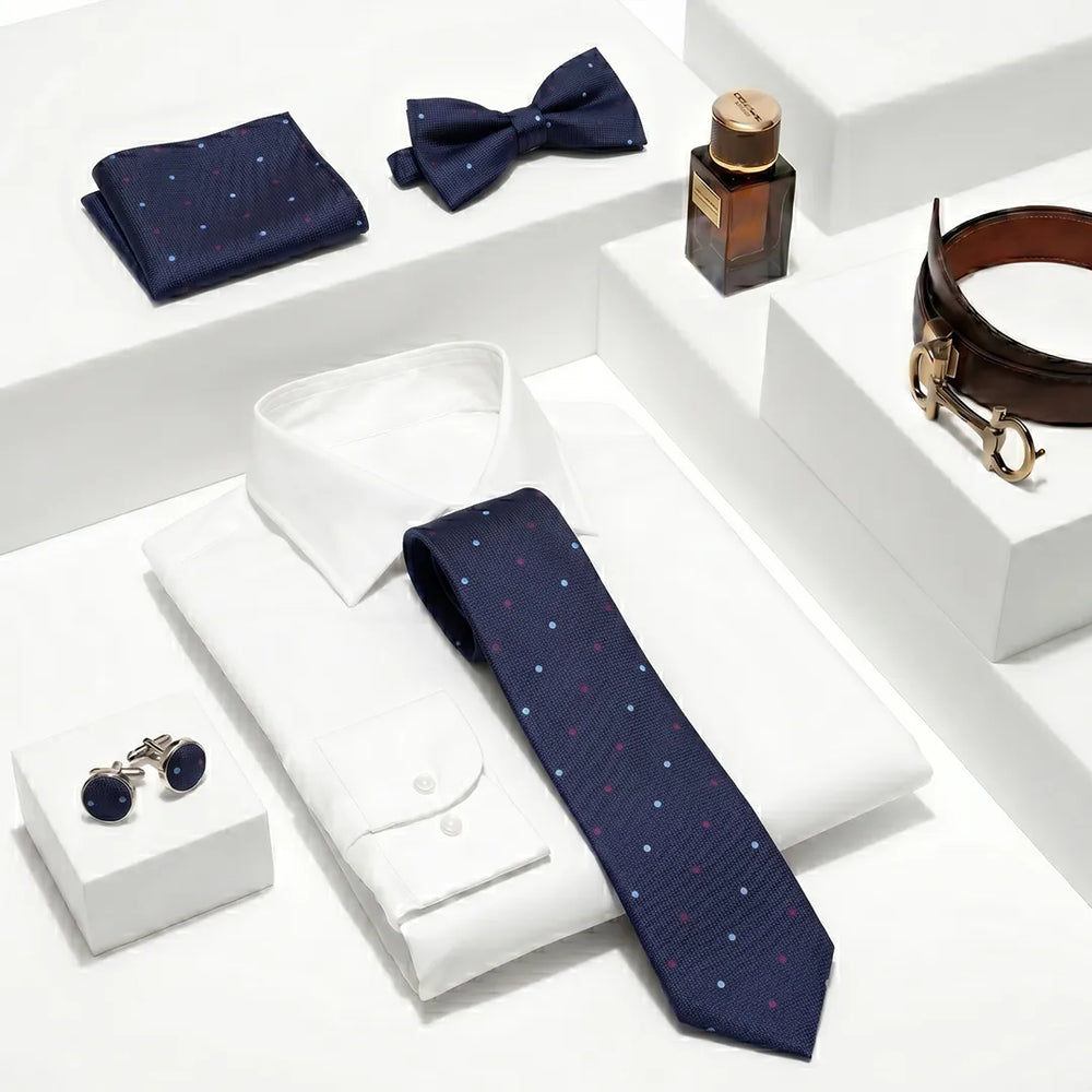 Navy Multi-Dot Tie Set | Wedding & Formal Accessory Set