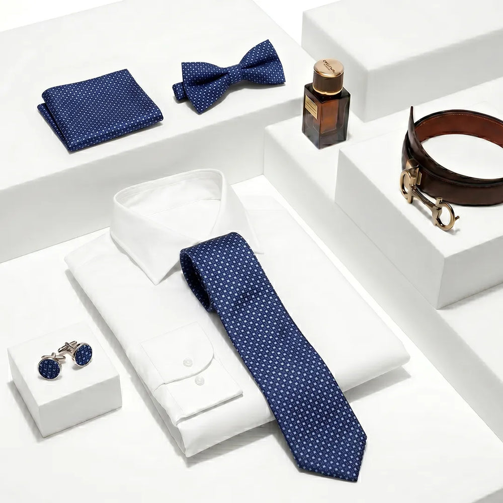 Navy Micro-Dot Tie Set | Wedding & Formal Accessory Set