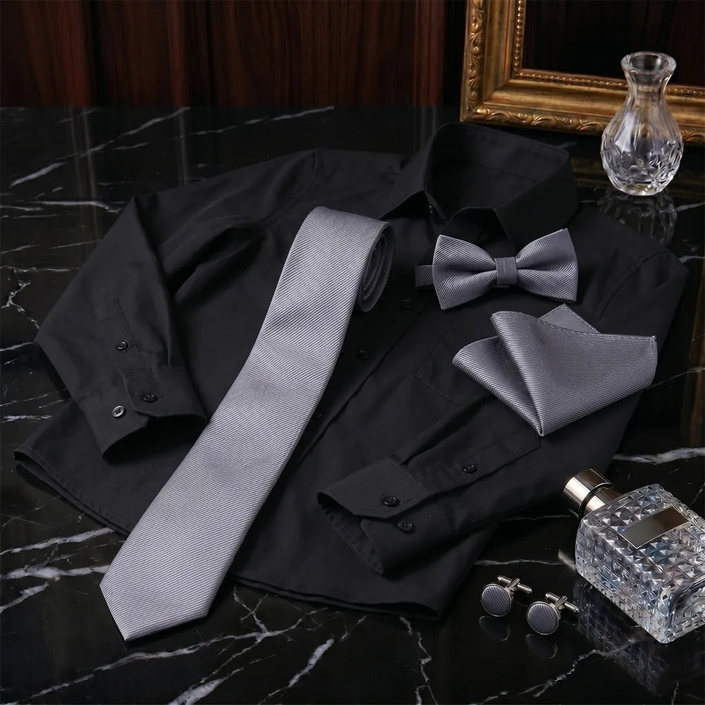 Grey Twill Tie Set | Wedding & Formal Accessory Set