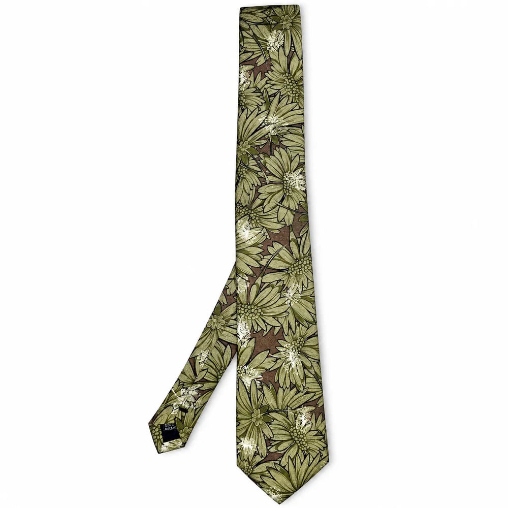 Olive Botanical Floral Silk Necktie | Sailor Australia