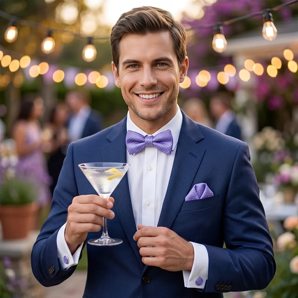 Lavender Pin-Dot Tie Set | Wedding & Formal Accessory Set