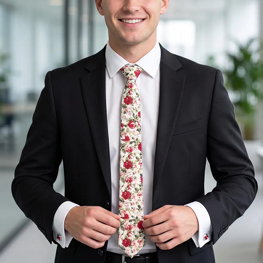 Crimson Rose & Buttercup Floral Cotton Necktie | Sailor Australia