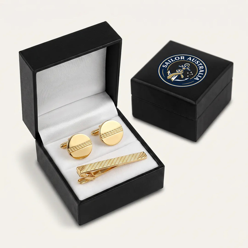Gold Woven Pattern Cufflink & Tie Clip Set | Wedding & Formal Accessory
