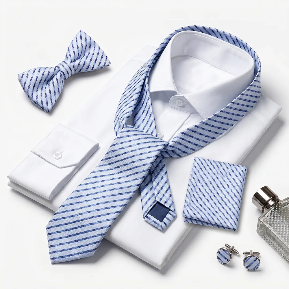 Light Blue & Navy Tie Set | Wedding & Formal Accessory Set