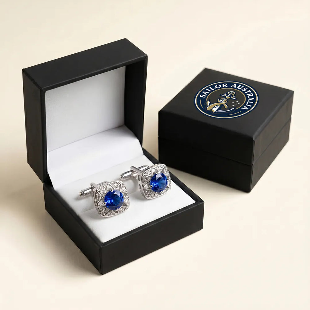 Silver Sapphire Blue Crystal Cushion Cufflinks | Sailor Australia