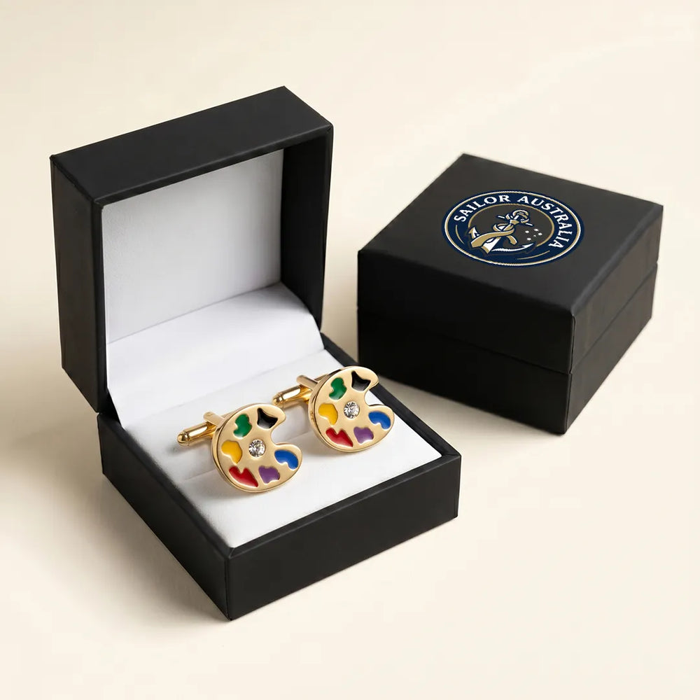 Gold Artist Paint Palette Enamel & Crystal Cufflinks | Sailor Australia