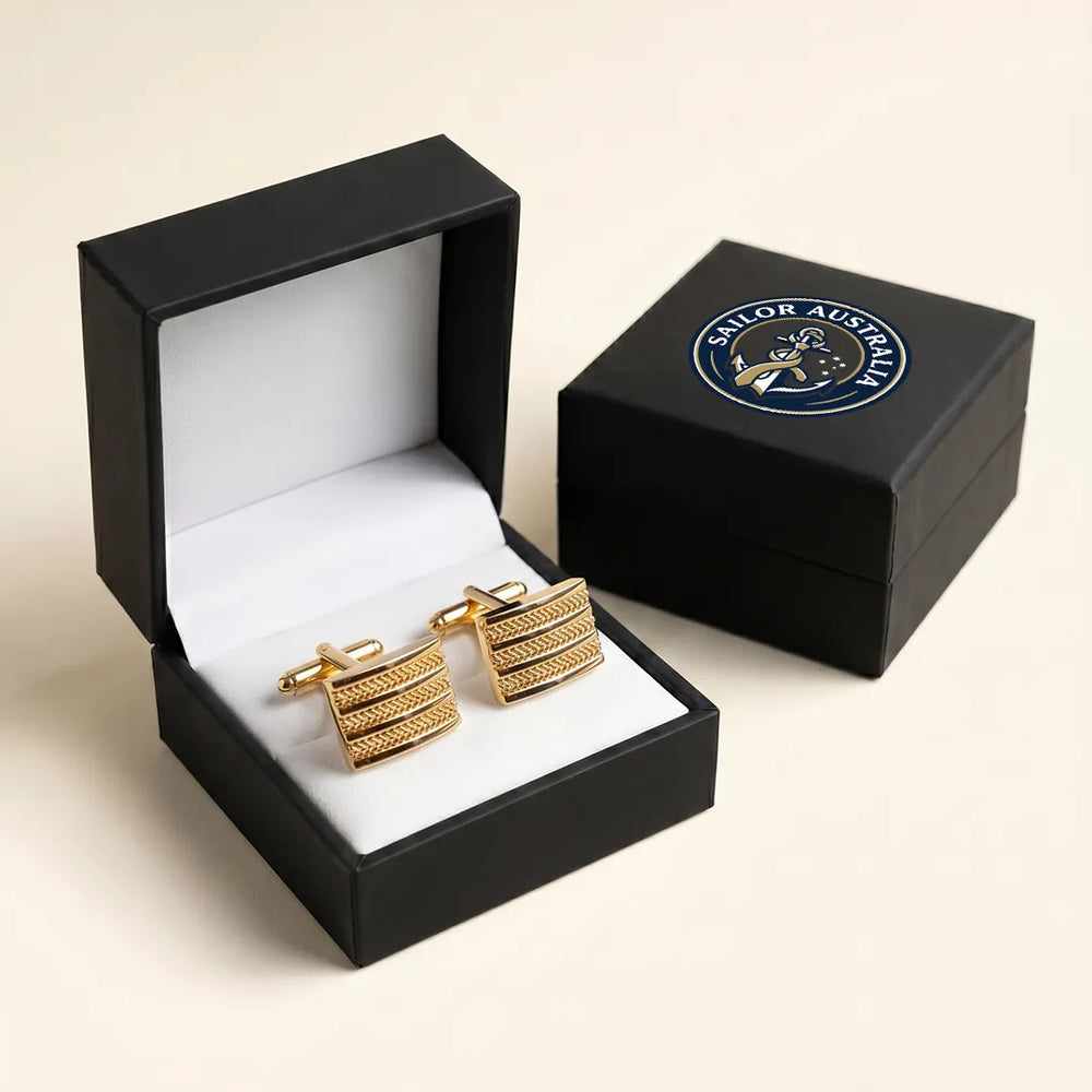 Gold Herringbone Textured Stripe Rectangular Cufflinks | Sailor Australia