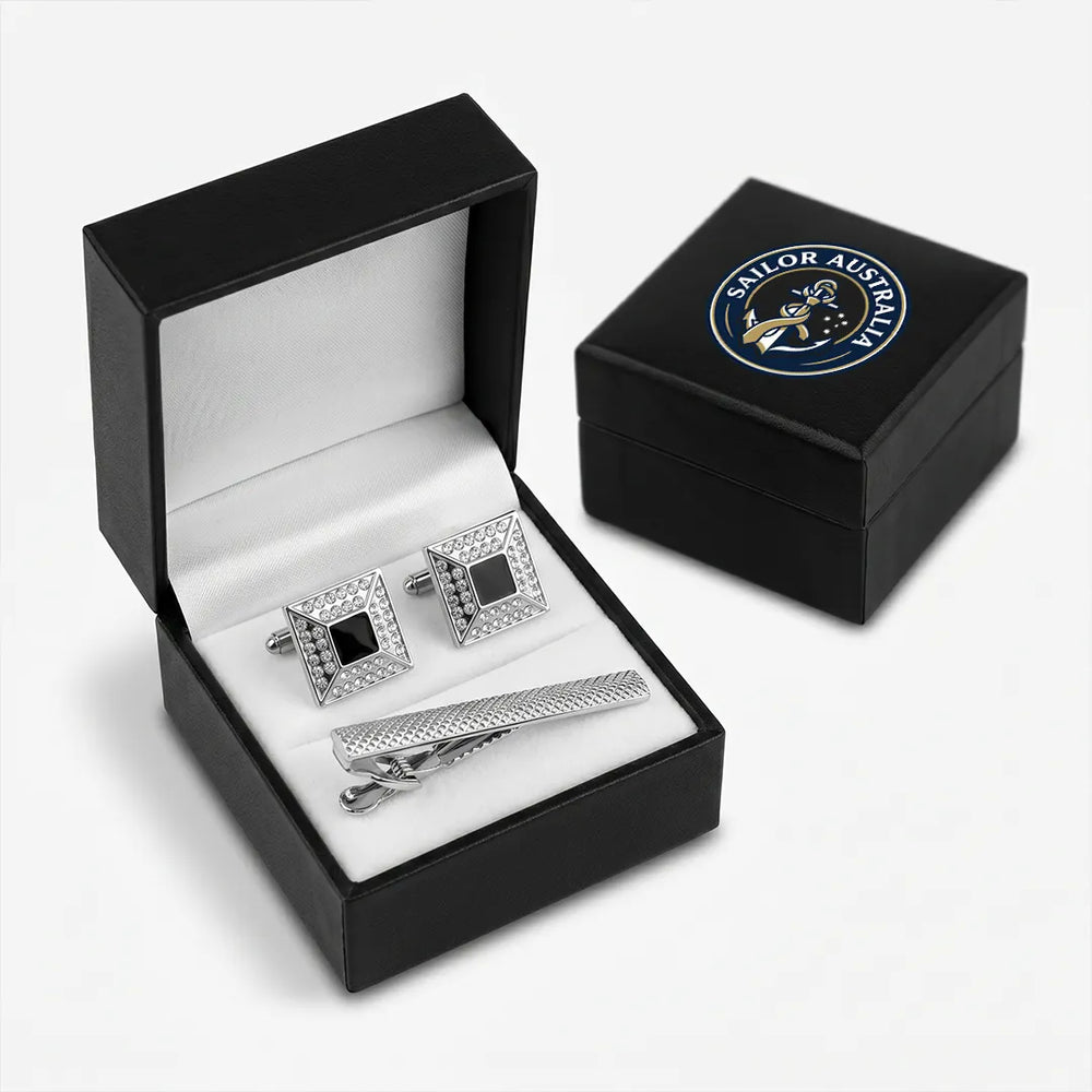 Silver & Black Cufflink & Tie Clip Set | Wedding & Formal Accessory