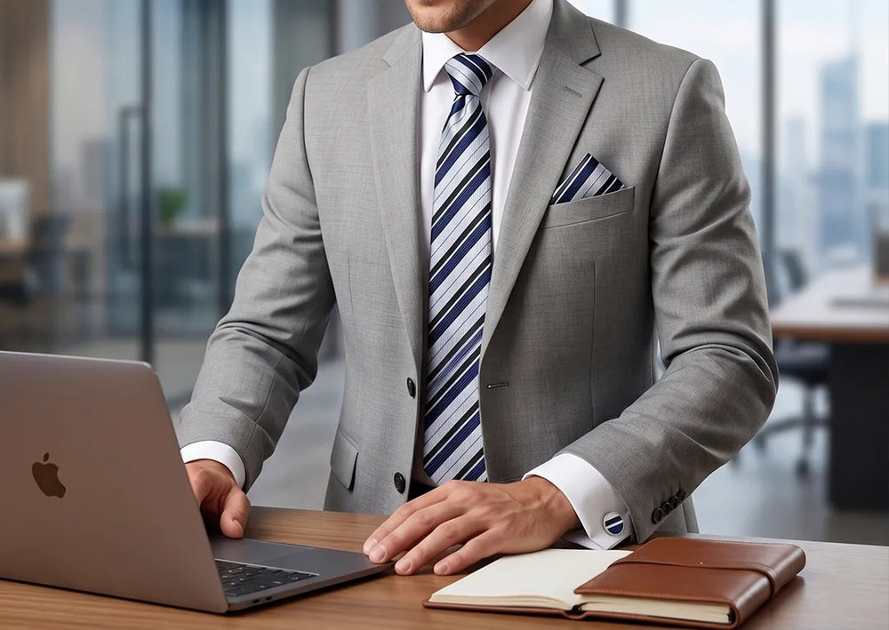 Silver & Navy Multi-Stripe Necktie | Sailor Australia