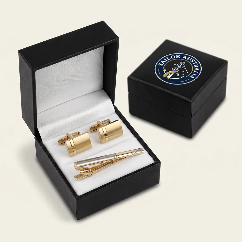 Men's Two-Tone Gold and Silver Cufflinks and Tie Clip Set with Gift Box | Sailor Australia