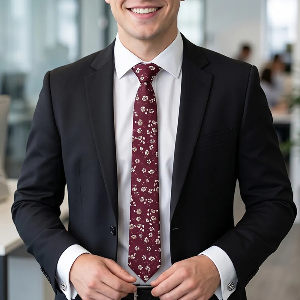 Burgundy Ditsy Floral Cotton Necktie | Sailor Australia