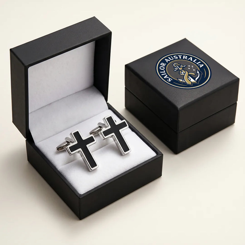Silver Latin Cross Black Enamel Cufflinks | Sailor Australia