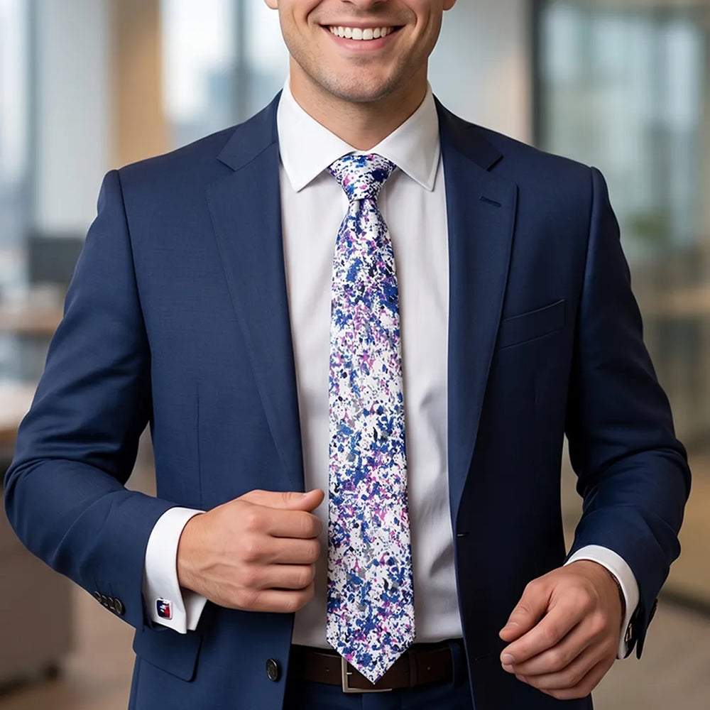Blue & Magenta Painterly Floral Cotton Slim Necktie | Sailor Australia