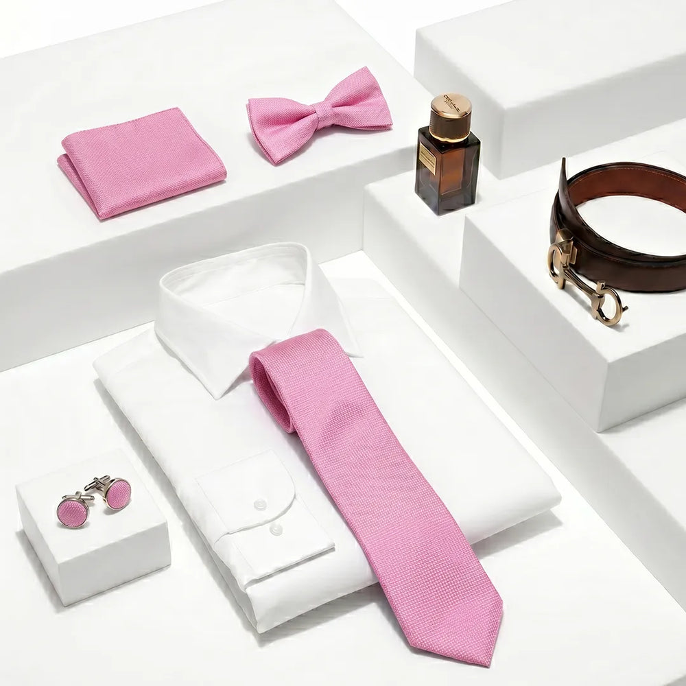 Pink Textured Tie Set | Wedding & Formal Accessory Set