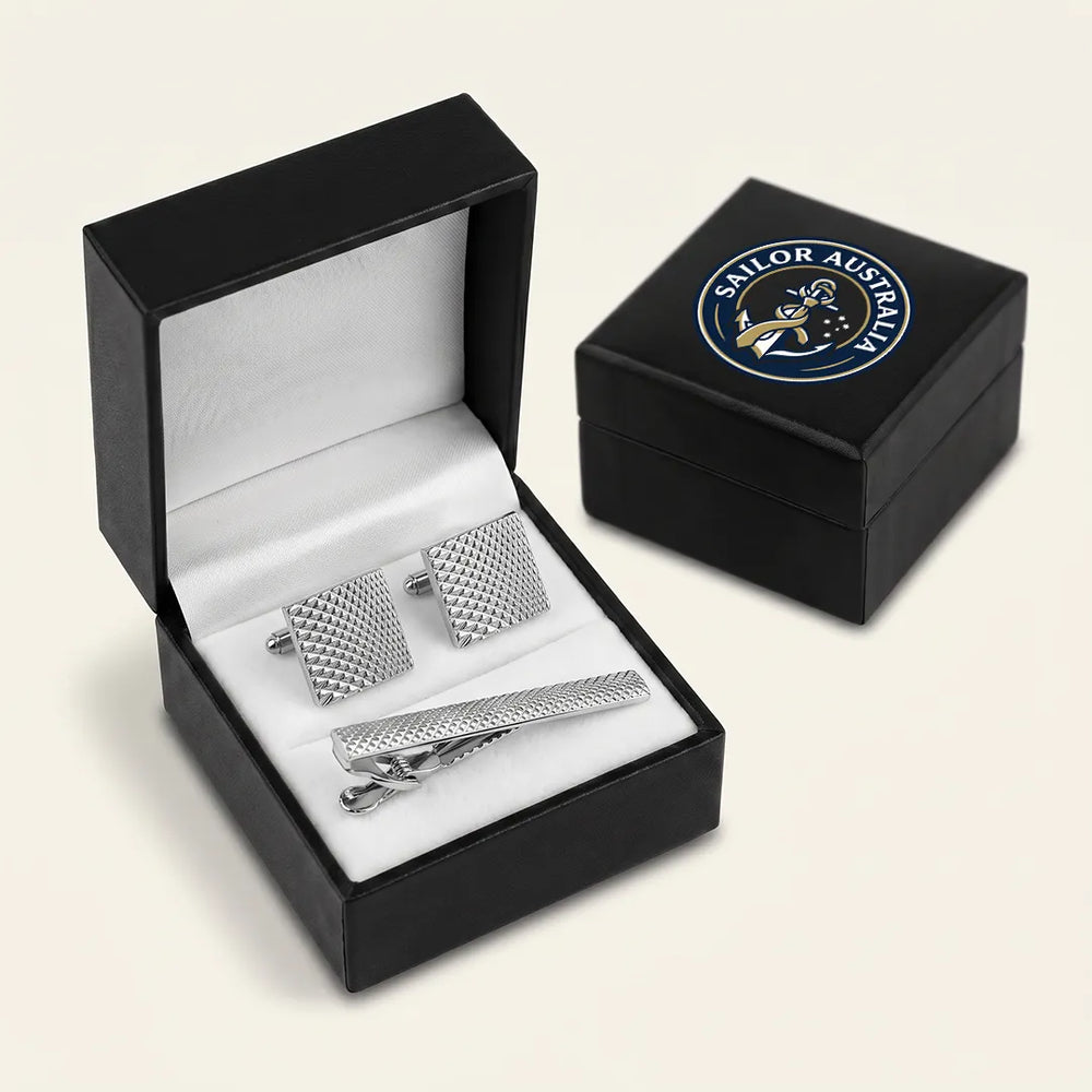 Silver Diamond Cufflink & Tie Clip Set | Wedding & Formal Accessory