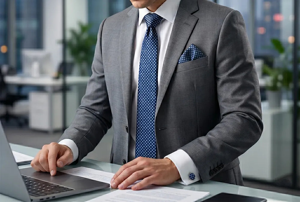 Navy & Slate Blue Micro Check Necktie | Sailor Australia