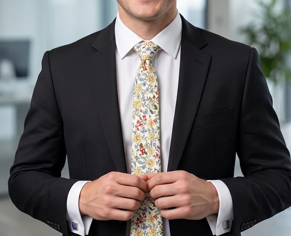 Yellow Daisy & Wildflower Meadow Cotton Necktie | Sailor Australia