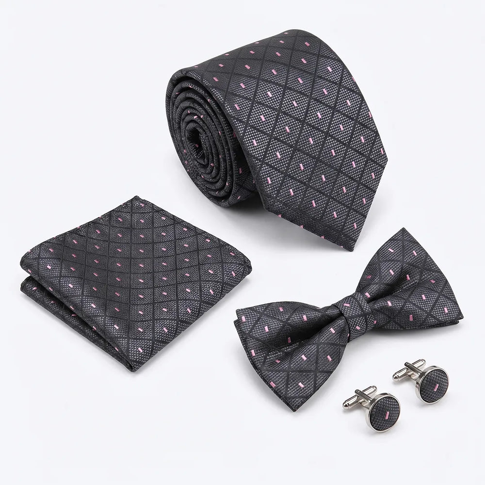Black & Pink Diamond Tie Set | Wedding & Formal Accessory Set