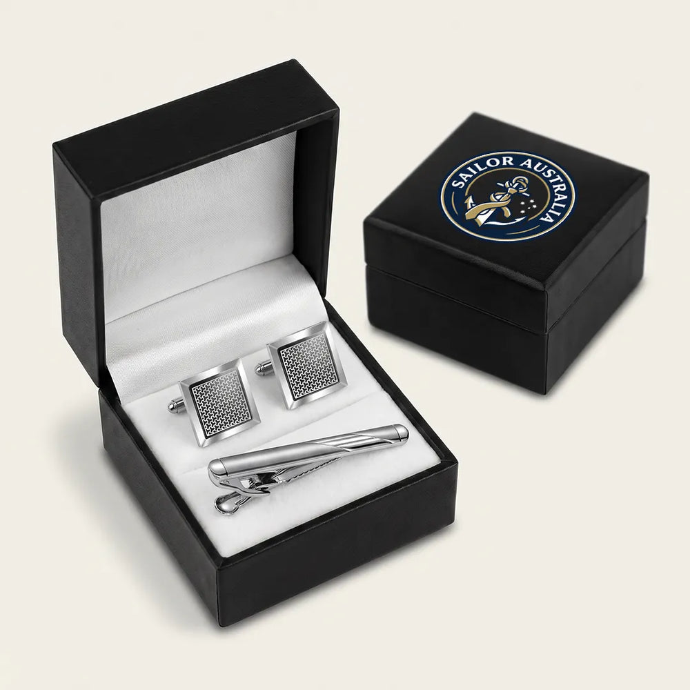 Silver Textured Cufflink & Tie Clip Set | Wedding & Formal Accessory