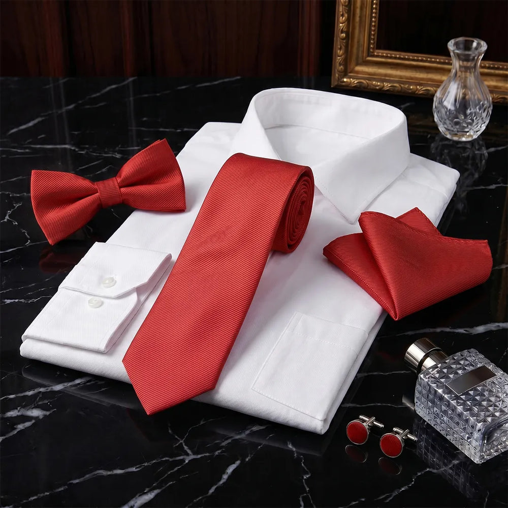 Red Twill Tie Set | Wedding & Formal Accessory Set