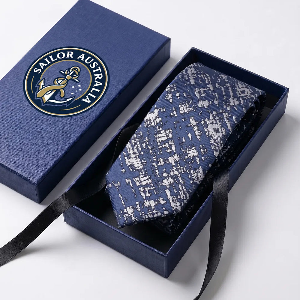 Navy & Silver Abstract Silk Skinny Tie | Wedding, Daily & Formal Necktie