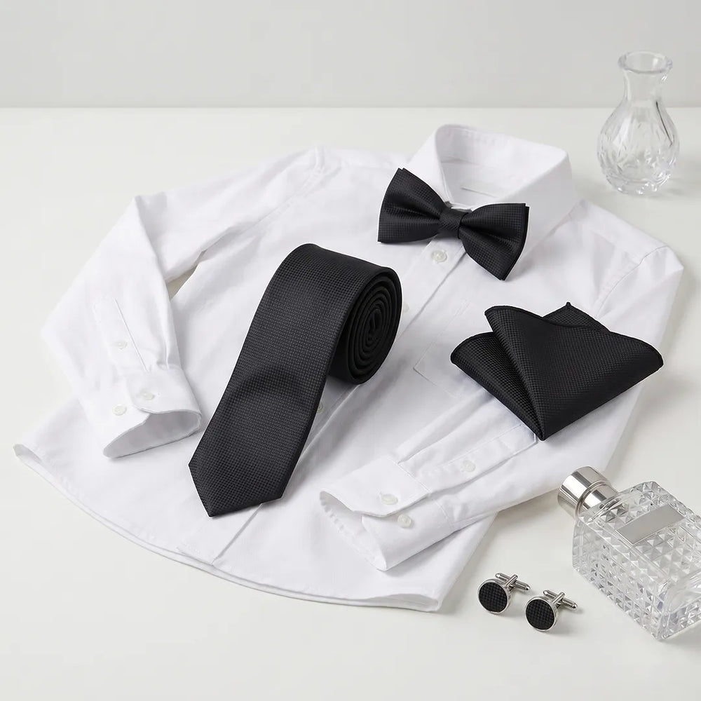 Black Textured Tie Set | Wedding & Formal Accessory Set