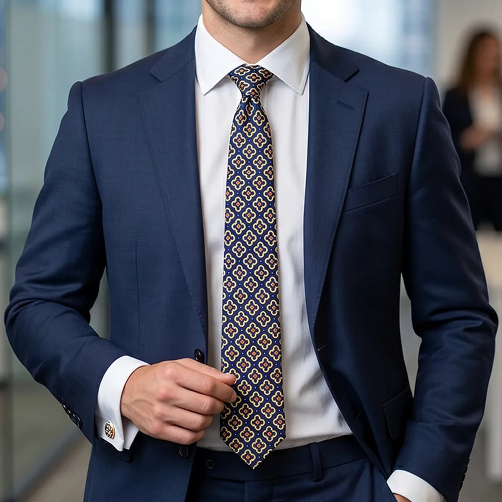 Navy Quatrefoil Floral Necktie | Sailor Australia