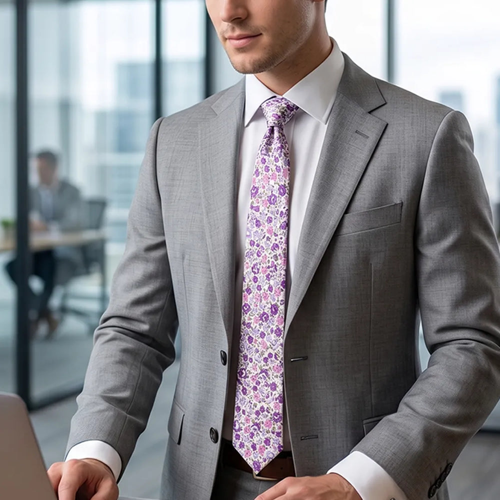 Purple Ditsy Floral Cotton Slim Necktie | Sailor Australia