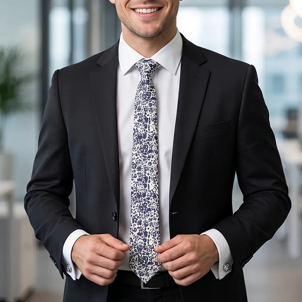 Indigo Ditsy Floral Cotton Slim Necktie | Sailor Australia
