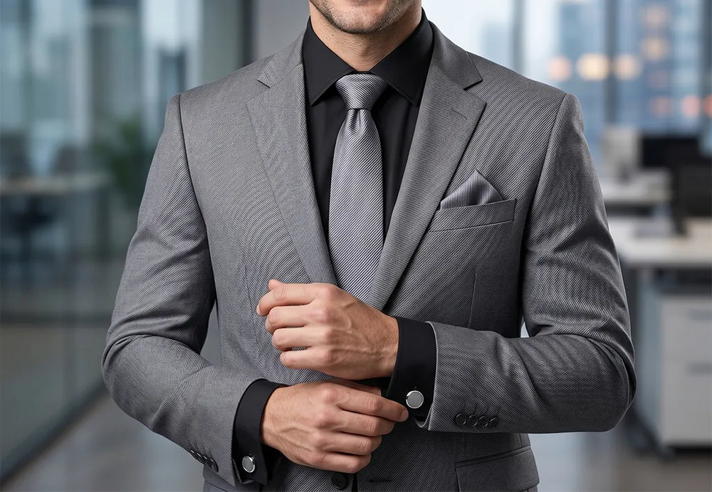Grey Twill Tie Set | Wedding & Formal Accessory Set