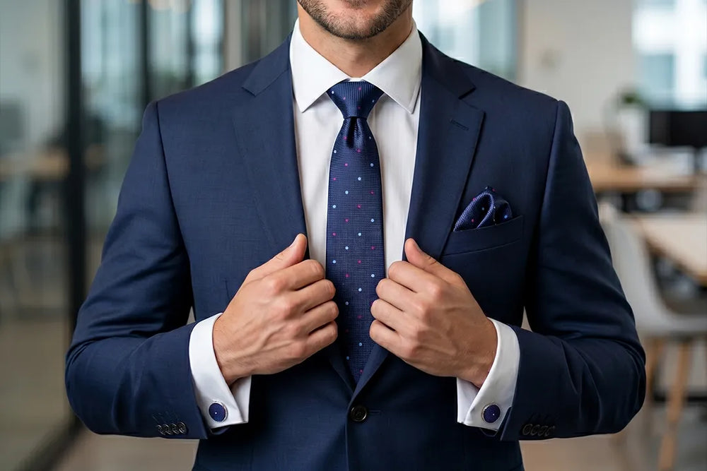 Navy Multi-Dot Tie Set | Wedding & Formal Accessory Set