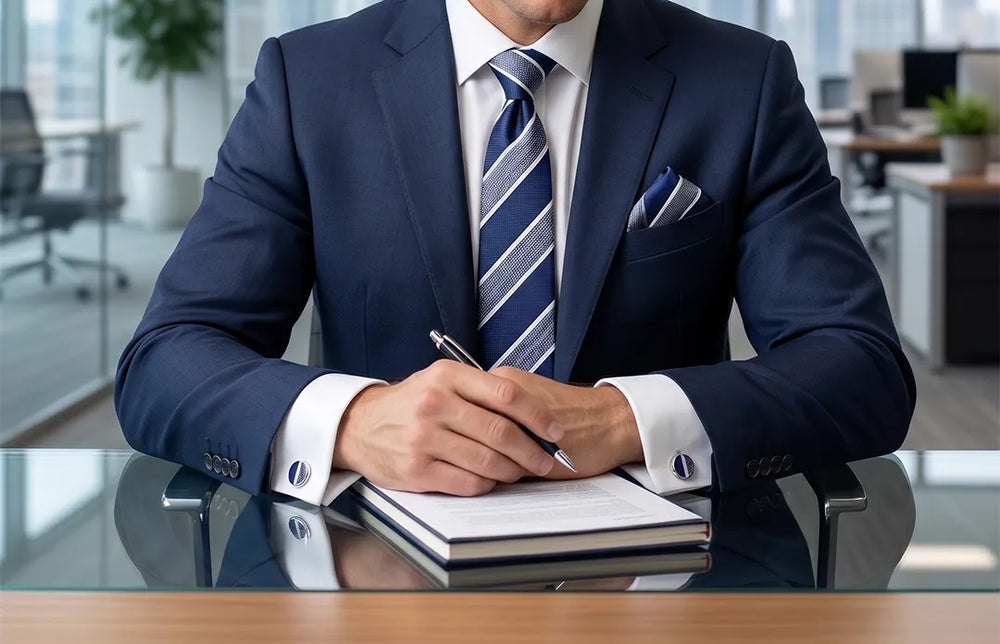 Navy Striped Tie Set | Wedding, Daily & Formal