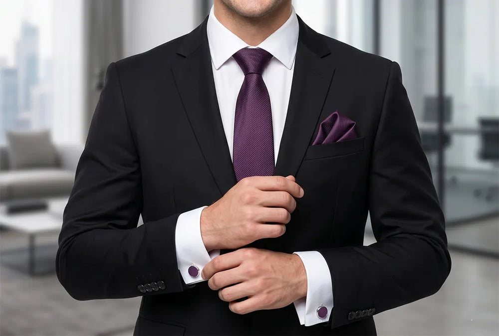 Plum Twill Tie Set | Wedding & Formal Accessory Set