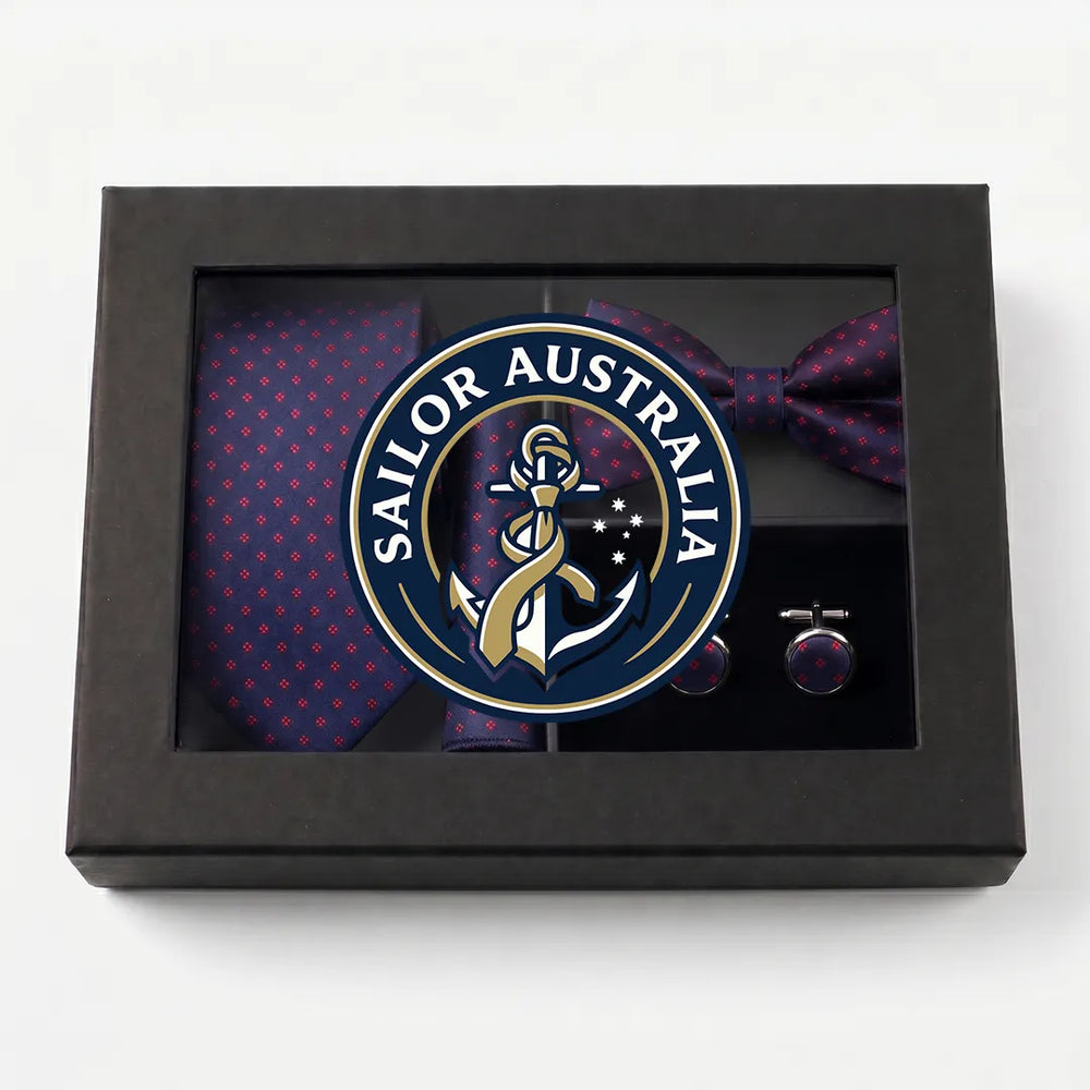 Navy & Red Micro-Cross Tie Set | Wedding & Formal Accessory Set