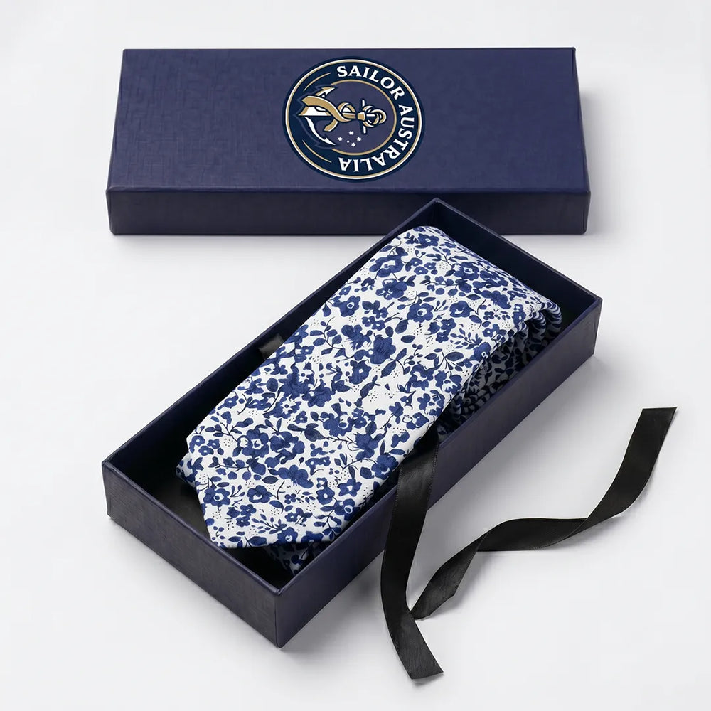 Indigo Ditsy Floral Cotton Slim Necktie | Sailor Australia