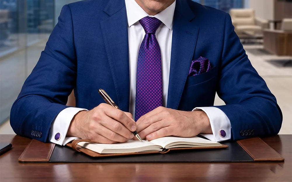 Purple & Navy Tie Set | Wedding & Formal Accessory Set