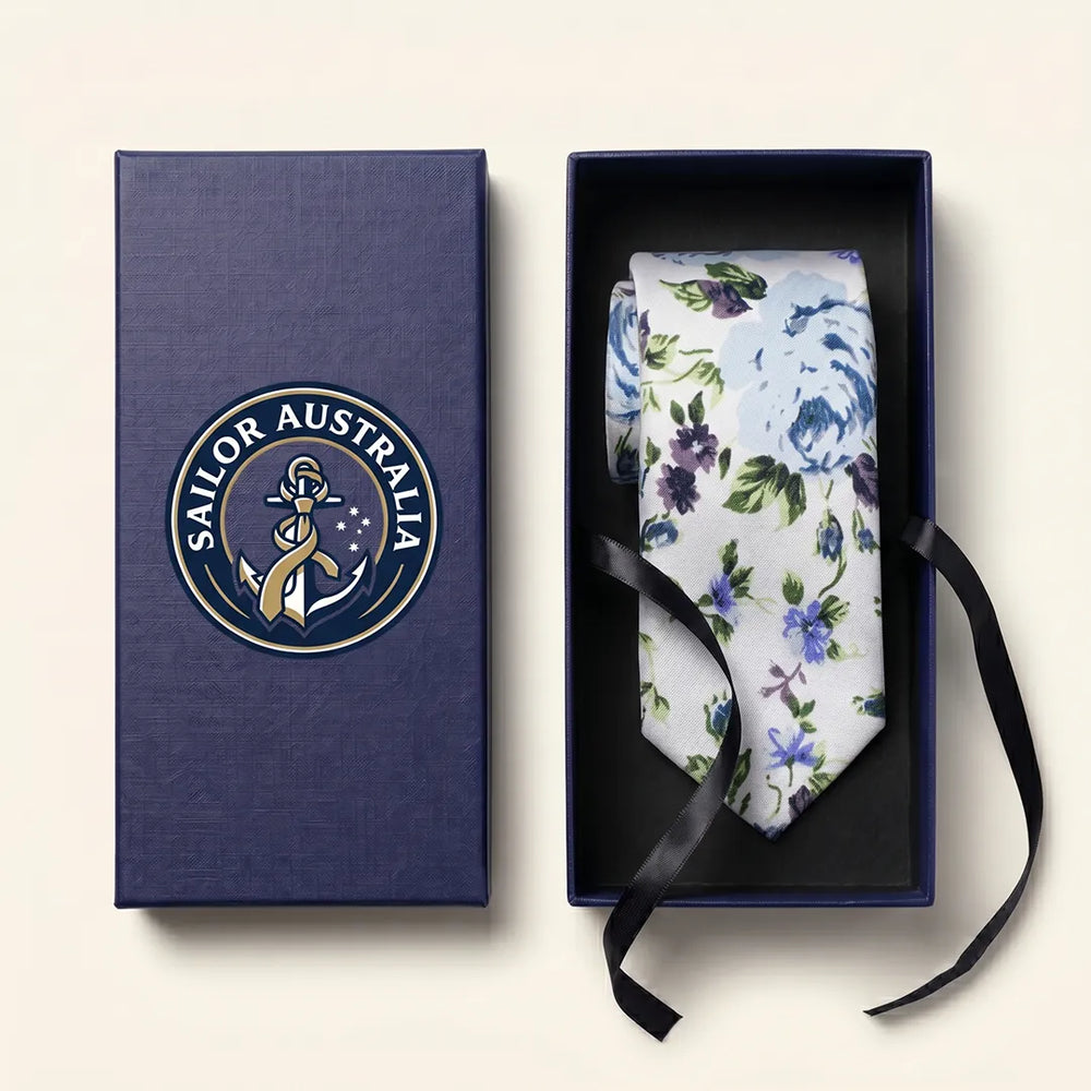Blue Rose Floral Cotton Slim Necktie | Sailor Australia