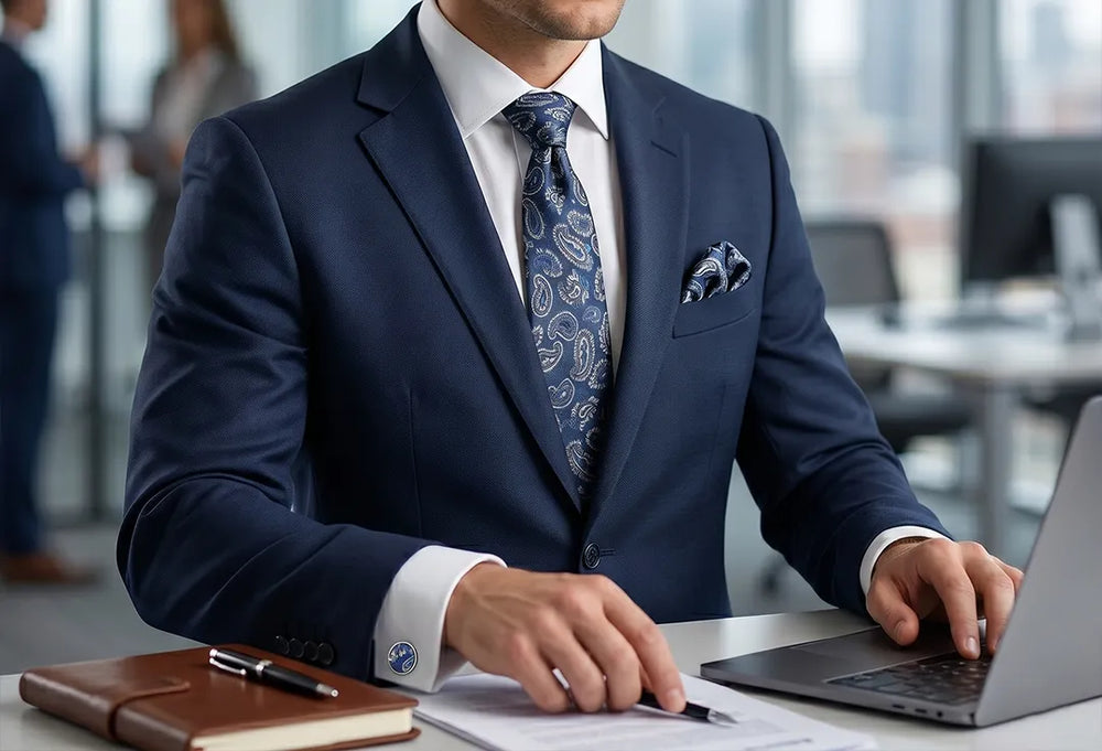 Blue & Silver Paisley Tie Set | Wedding & Formal Accessory Set