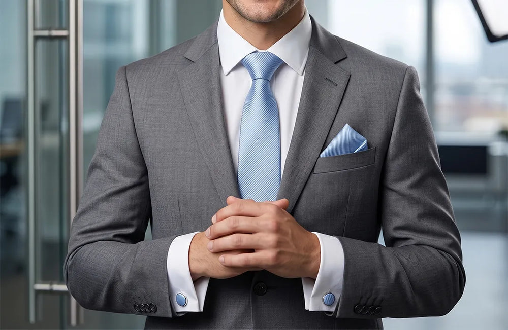 Powder Blue Twill Tie Set | Wedding & Formal Accessory Set