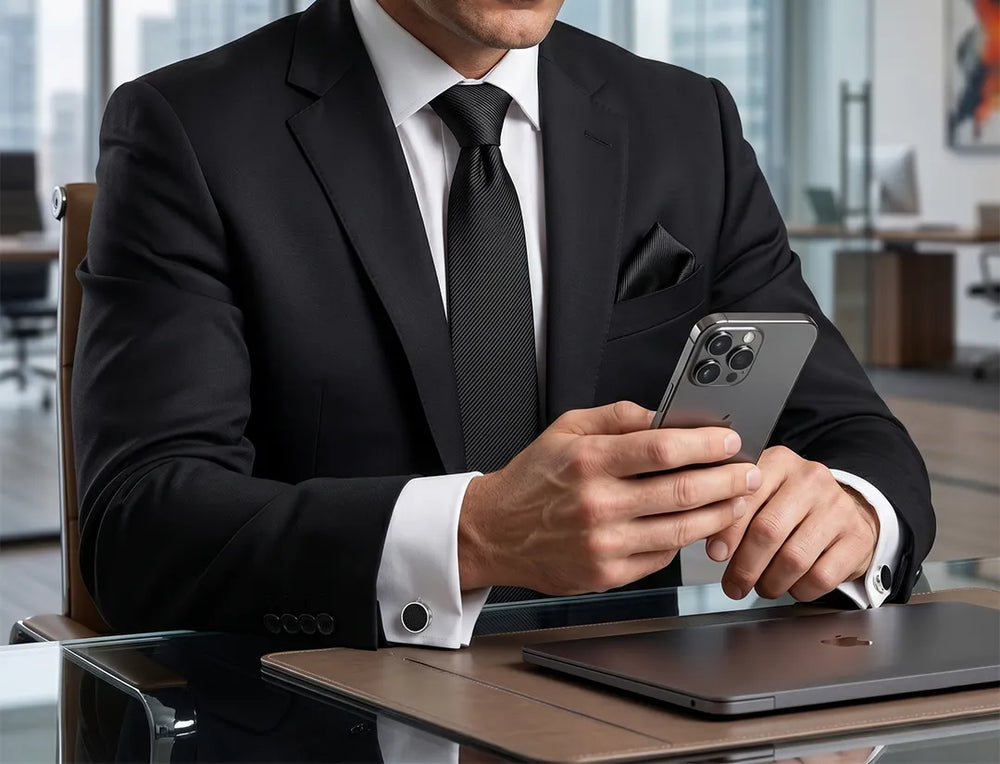 Black Twill Tie Set | Wedding & Formal Accessory Set