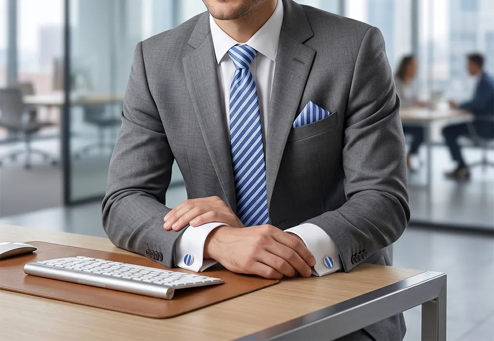 Blue Striped Tie Set | Wedding & Formal Accessory Set