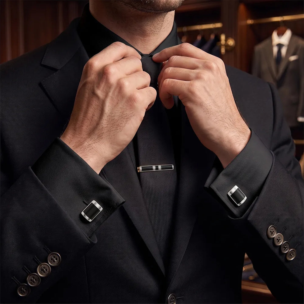 Men's Modern Silver Cufflinks and Tie Clip Set with Gift Box | Sailor Australia