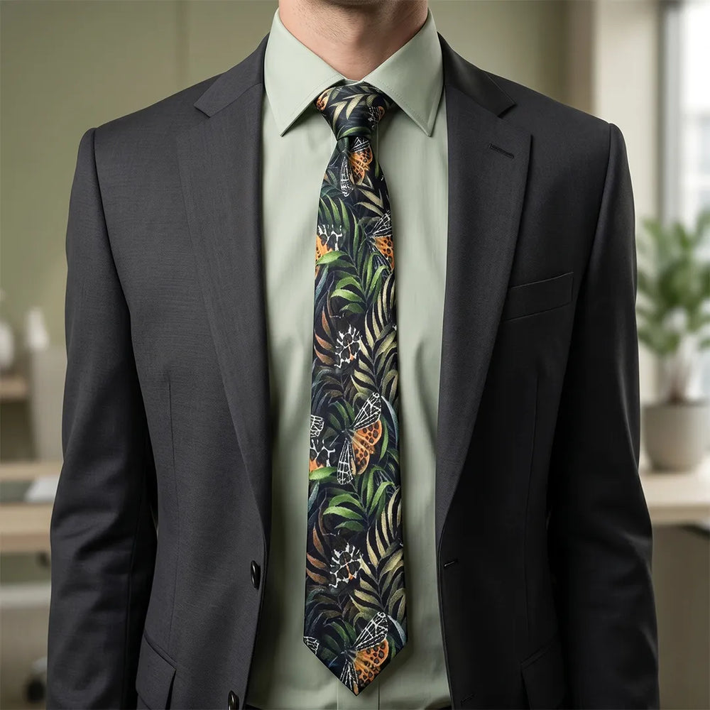 Black Botanical Butterfly Silk Necktie | Sailor Australia